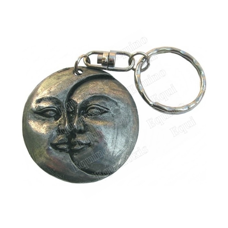 Porte-clefs maçonnique – Lune et soleil – Argent patiné