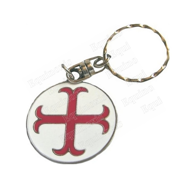 Porte-clefs templier – Croix ancrée émaillée rouge sur fond blanc