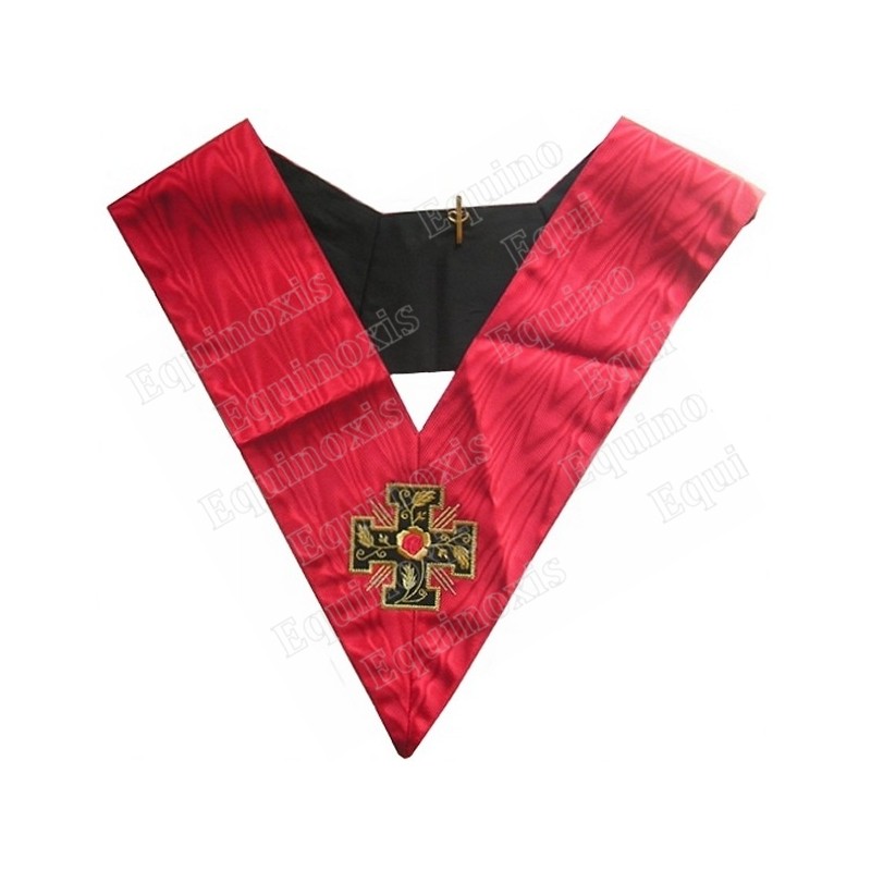 Sautoir maçonnique moiré – REAA – 18ème degré – Souverain Prince Rose-Croix – Croix potencée – Brodé machine