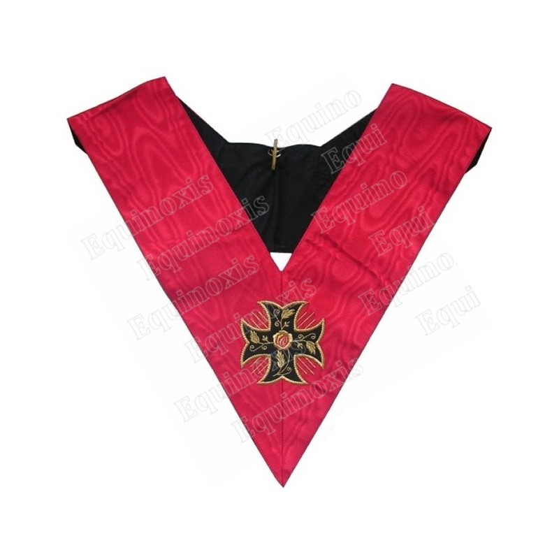 Sautoir maçonnique moiré – REAA – 18ème degré – Souverain Prince Rose-Croix –  Croix pattée – Brodé machine