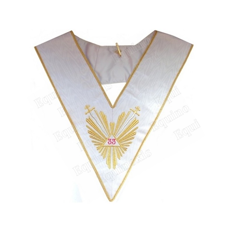Sautoir maçonnique moiré – REAA – 33ème degré – Grande Gloire + glaives flamboyants – Brodé machine