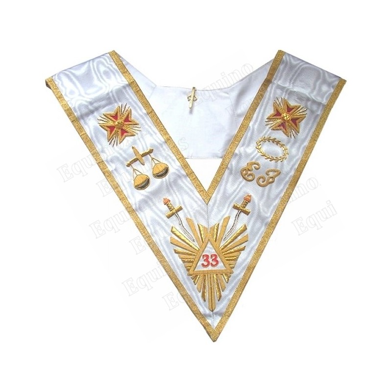 Sautoir maçonnique moiré – REAA – 33ème degré – Grande Gloire – Richement brodé