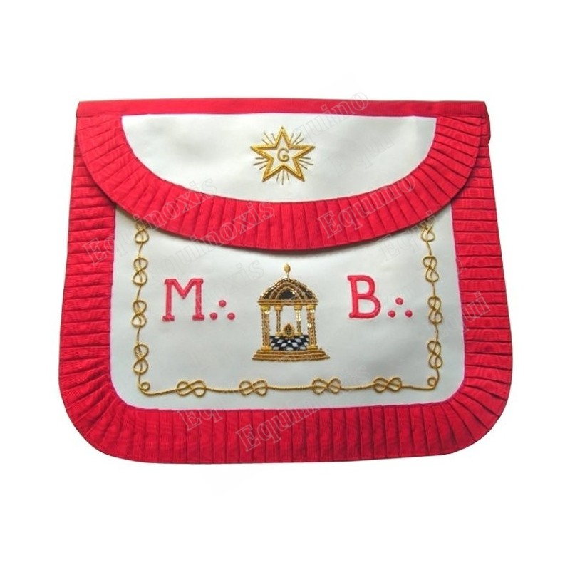 Tablier maçonnique en cuir – REAA – Maître – MB + étoile + temple – Angles arrondis