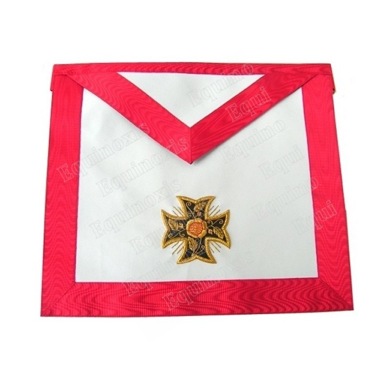 Tablier maçonnique en cuir – REAA – 18ème degré – Chevalier Rose-Croix – Croix pattée – Brodé main