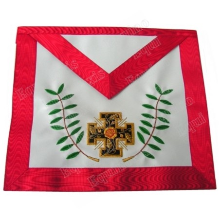 Tablier maçonnique en faux cuir – REAA – 18ème degré – Chevalier Rose-Croix – Croix potencée et feuilles d'acacia