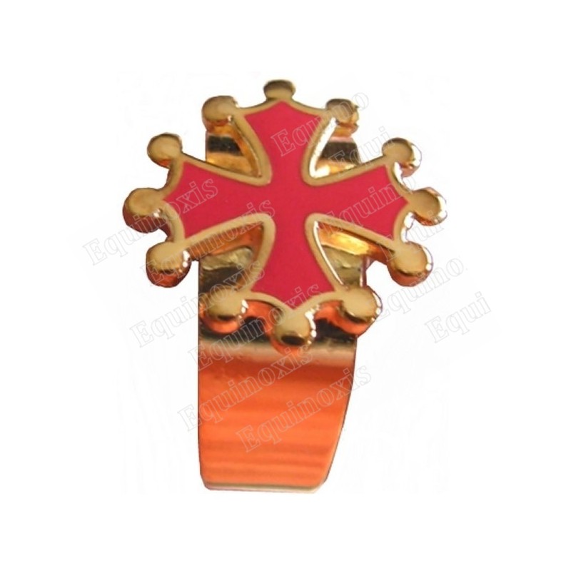 Bague occitane – Croix occitane émaillée rouge – Or vif