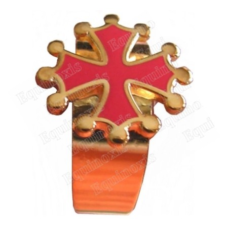 Bague occitane – Croix occitane émaillée rouge – Or vif