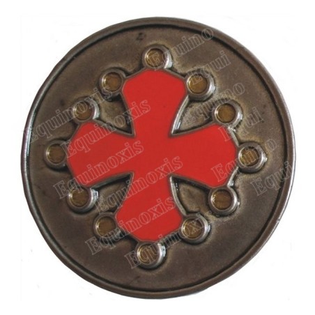 Boîte en étain occitane – Croix occitane émaillée rouge
