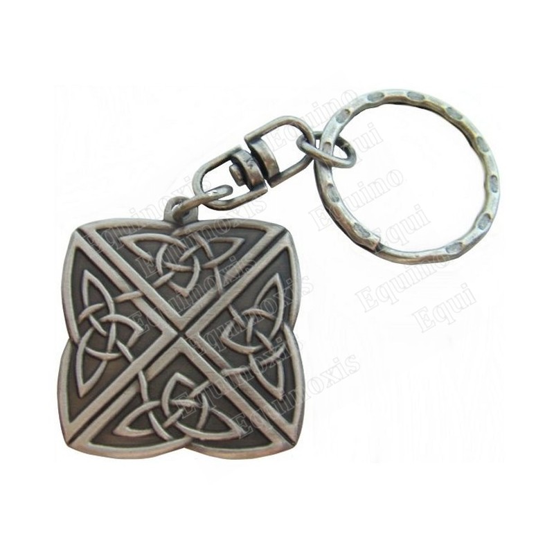 Porte-clefs celtique – Noeud celtique des 4 directions – Carré – Argent patiné
