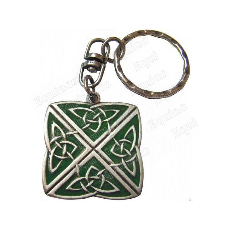 Porte-clefs celtique – Noeud celtique des 4 directions – Carré – Emaillé vert