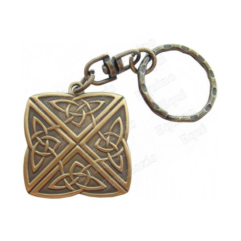 Porte-clefs celtique – Noeud celtique des 4 directions – Carré – Bronze antique