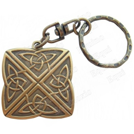 Porte-clefs celtique – Noeud celtique des 4 directions – Carré – Bronze antique