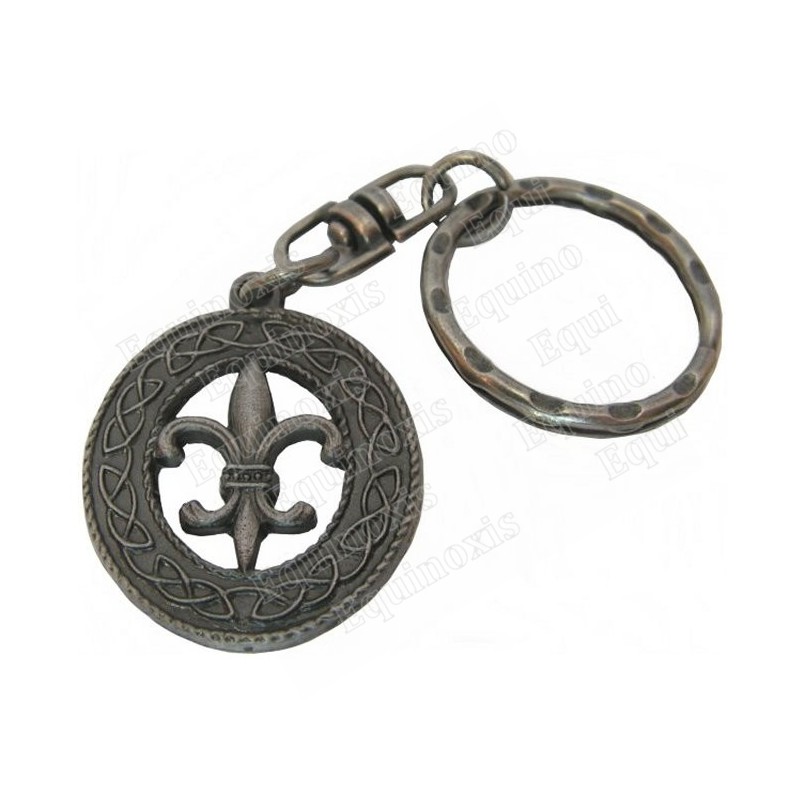 Porte-clefs celtique – Fleur-de-lys avec noeud celtique – Argent patiné