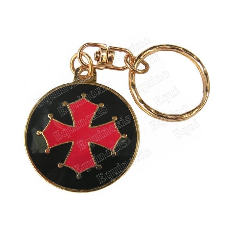 Porte-clefs occitan – Croix occitane émaillée rouge sur fond noir