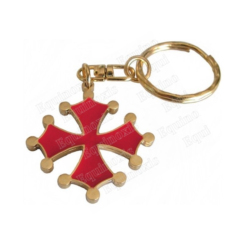 Porte-clefs occitan – Croix occitane biface émaillée rouge 