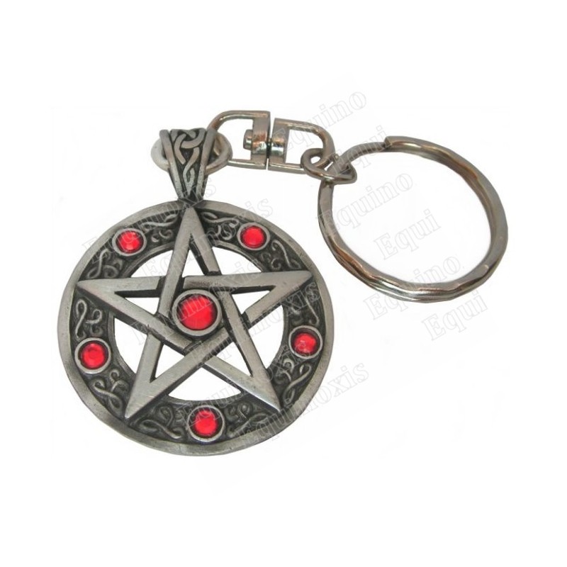 Porte-clefs symbolique – Pentagramme avec pierres rouges