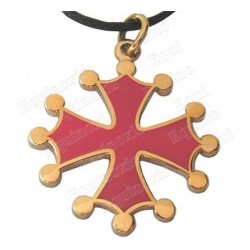 Pendentif occitan – Croix occitane émaillée rouge – Or vif – GM