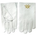 Gants maçonniques cuir blanc – Equerre et Compas dorés – Taille XL