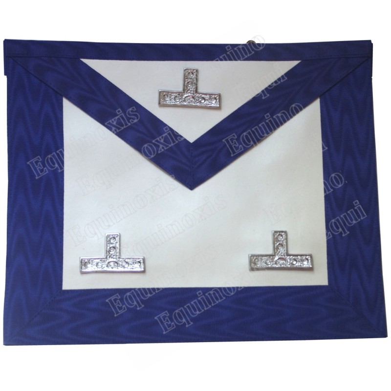 Tablier maçonnique en cuir – Vénérable Maître – Bleu roi – 3 taus argentés