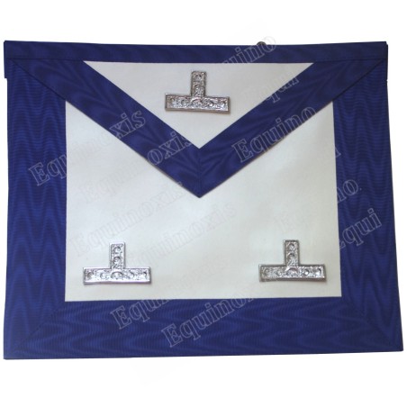 Tablier maçonnique en cuir – Vénérable Maître – Bleu roi – 3 taus argentés