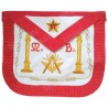 Tablier maçonnique en cuir – REAA – Maître – Equerre et compas + acacia + colonnes – Dos deuil