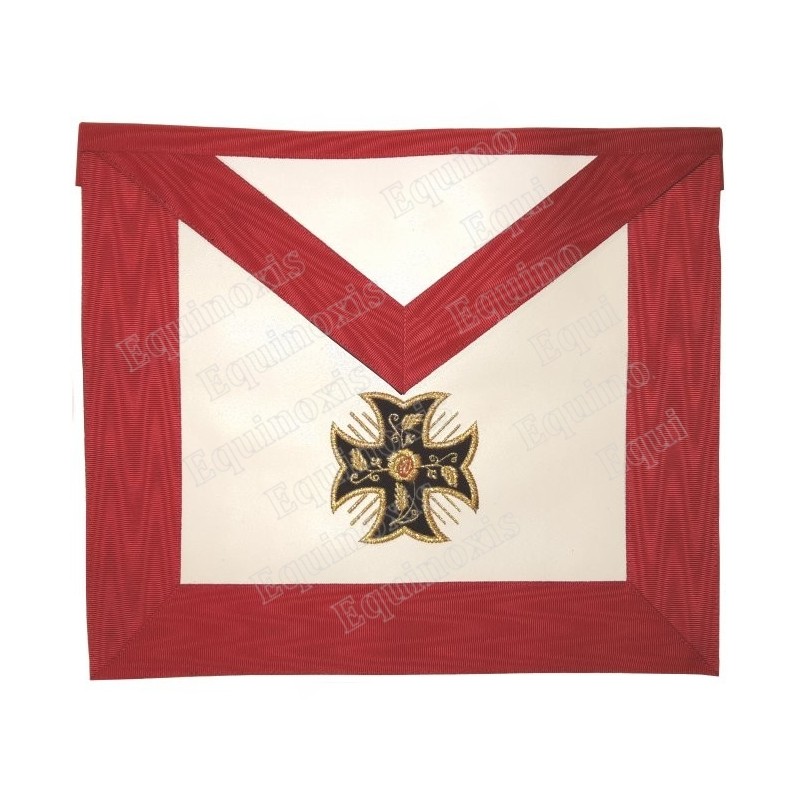 Tablier maçonnique en cuir – REAA – 18ème degré – Chevalier Rose-Croix – Croix pattée – Brodé machine