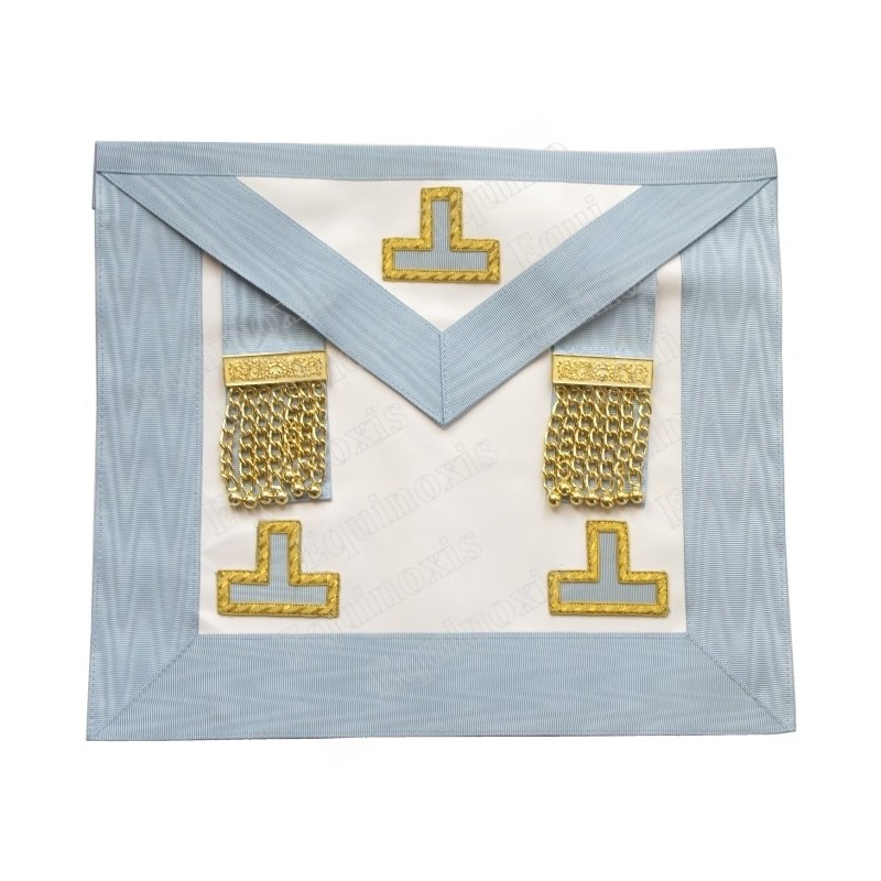 Tablier maçonnique en simili-cuir– RER – Vénérable Maître – 3 taus + penderilles – 30 cm x 35 cm