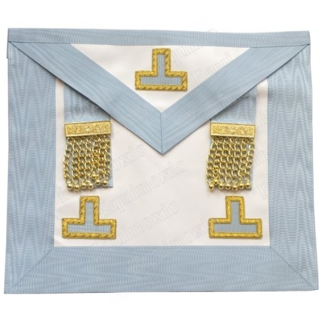 Tablier maçonnique en simili-cuir– RER – Vénérable Maître – 3 taus + penderilles – 30 cm x 35 cm