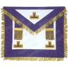Tablier maçonnique en faux cuir – Memphis-Misraïm – Passé Vénérable Maître – 3 taus + penderilles + franges – Violet